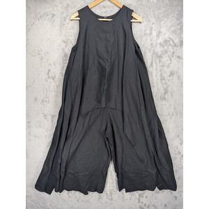 Kaarem Ketel Layered Jumpsuit Women's Sz Large Black 100% Linen Lagenlook EUC